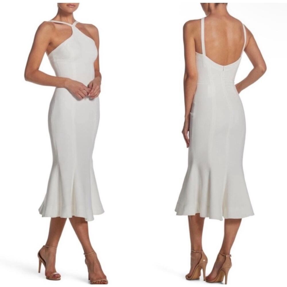 White Halter Midi Dress with Flared Hem